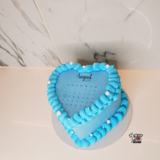 Baby Blue Calendar Burn-away Heart Cake