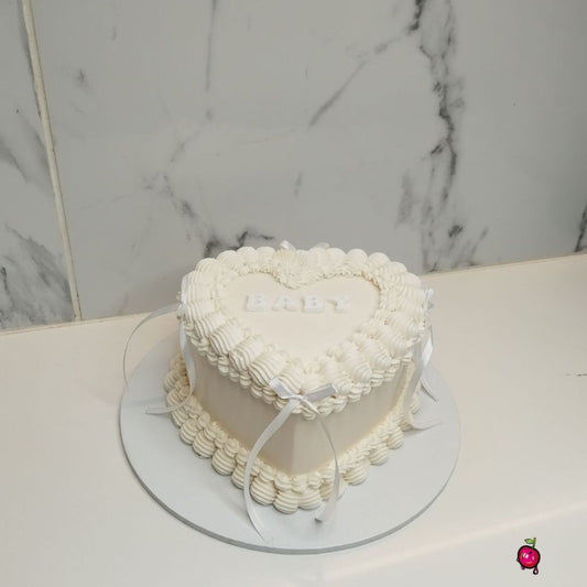 Vintage Baby Gender Reveal Heart Cake with Bows