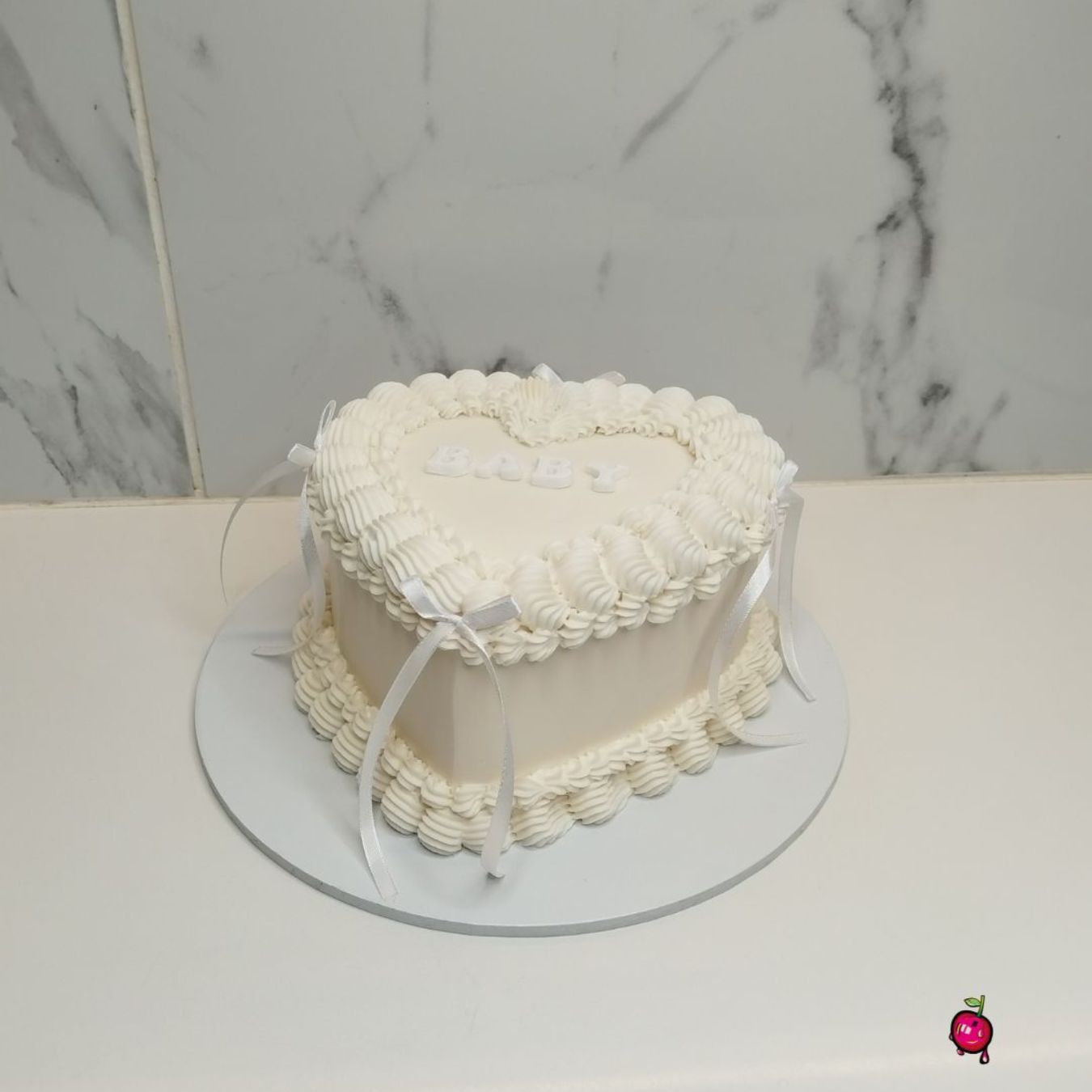 Vintage Baby Gender Reveal Heart Cake with Bows