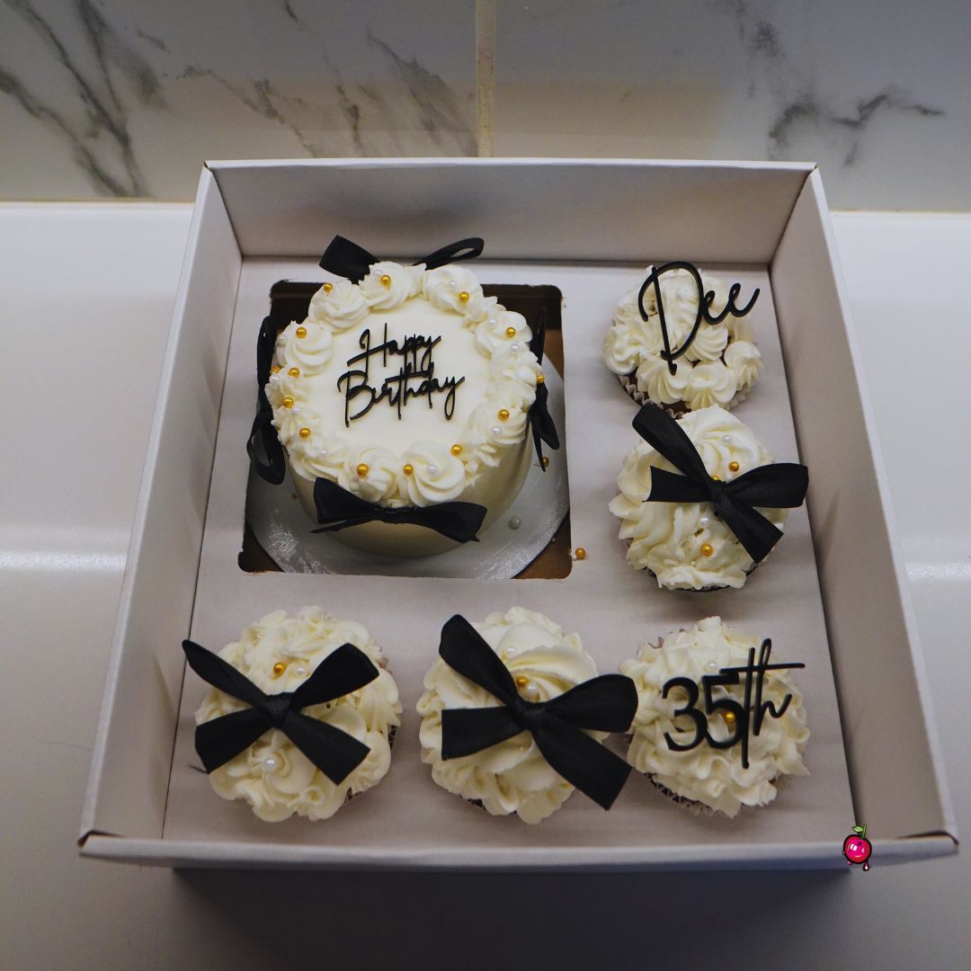 Black and White Bow Tie Themed Bento Cake & Cupcakes