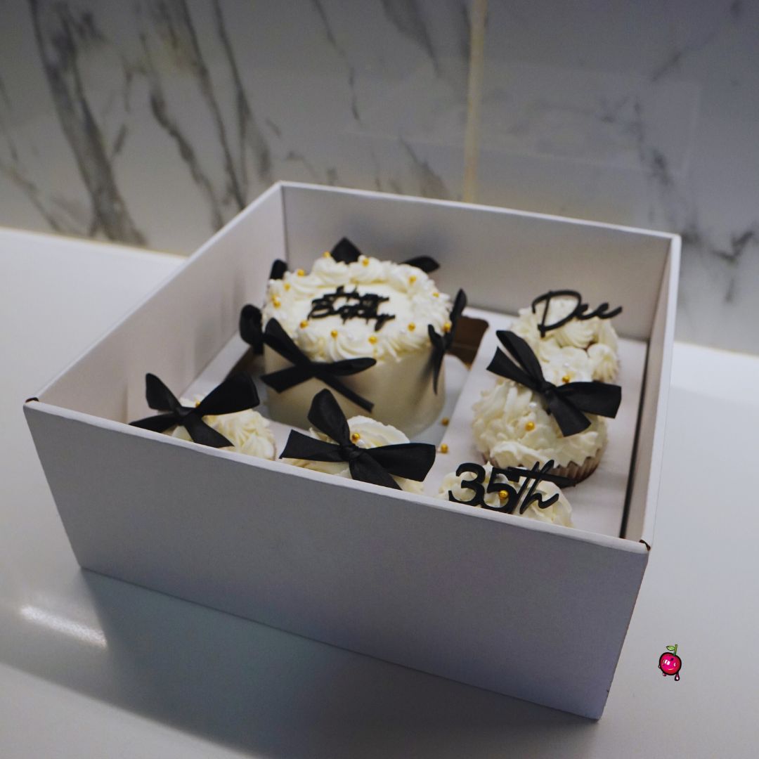 Black and White Bow Tie Themed Bento Cake & Cupcakes