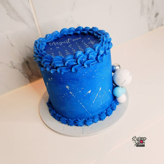 Navy Blue & Silver Round Mini Burn away Cake (August)
