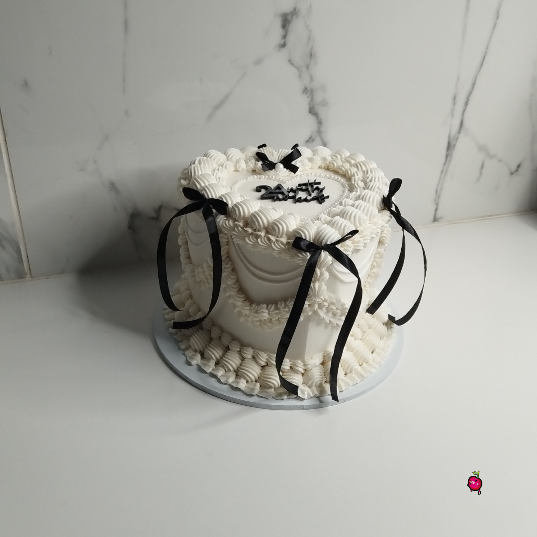 Vintage "24 With No Kids" Heart Cake with Pearls & Ribbons