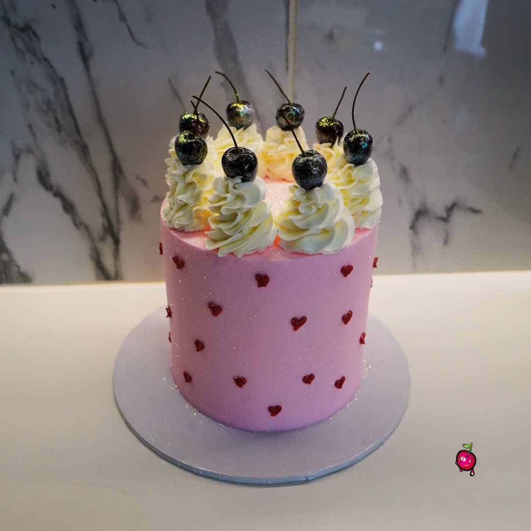With Cherries on Top Themed Cake with small hearts