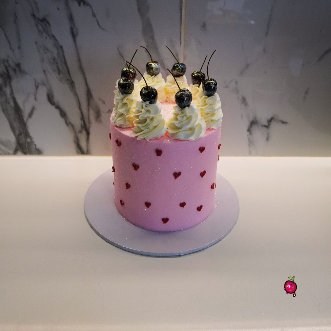 With Cherries on Top Themed Cake with small hearts