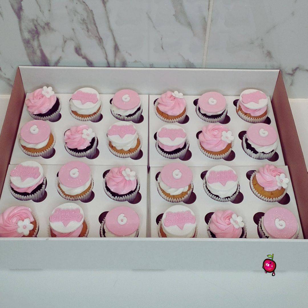 Pink & White Theme Color Birthday Cupcakes