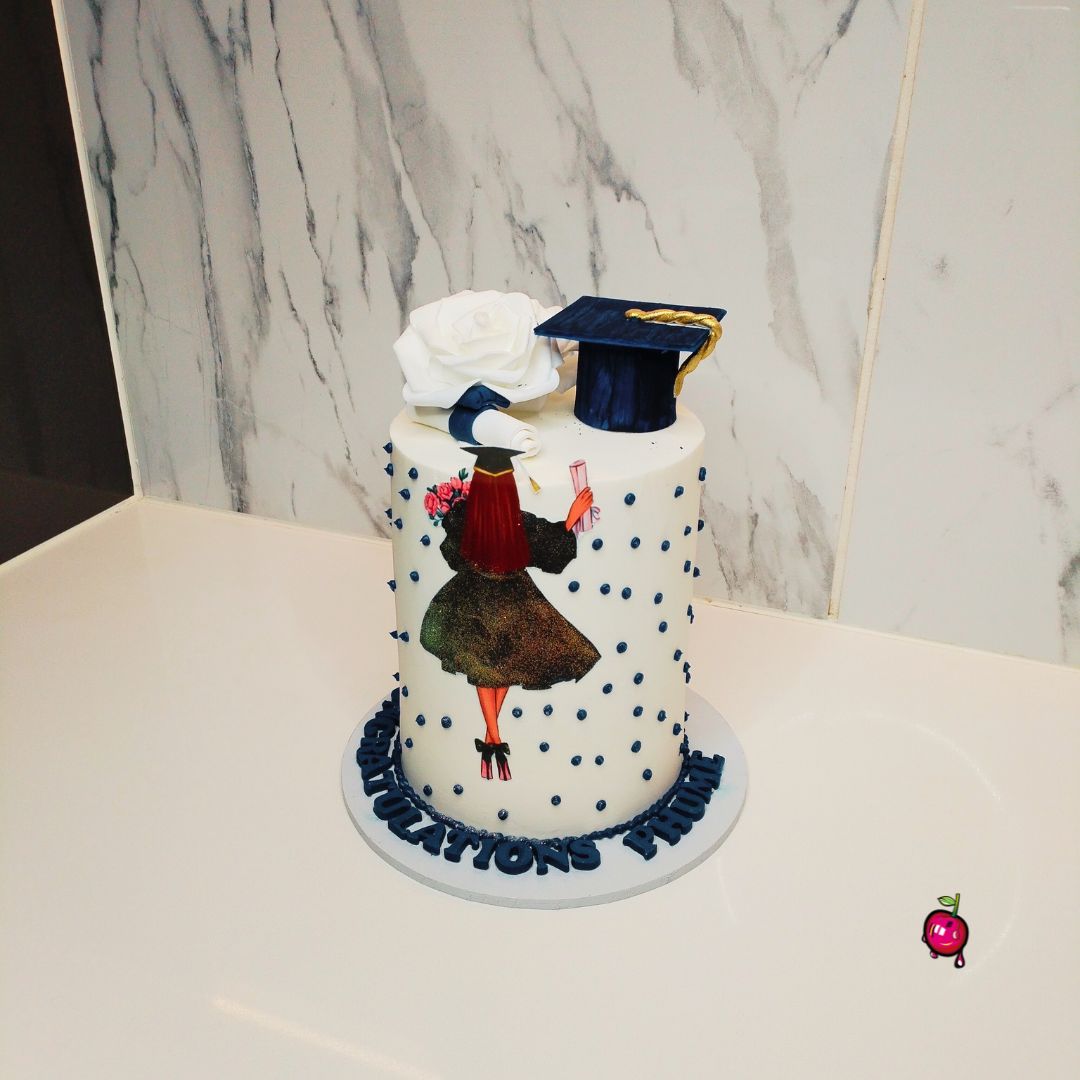 Navy Blue Polka dot Graduation Theme Cake