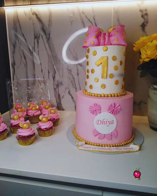Minnie Mouse Pink & Gold 2-Tier Cake