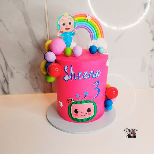 Pink Cocomelon Rainbow Themed Cake
