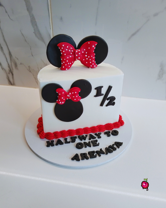 Minnie Mouse Halfway to One Cake - Red & White