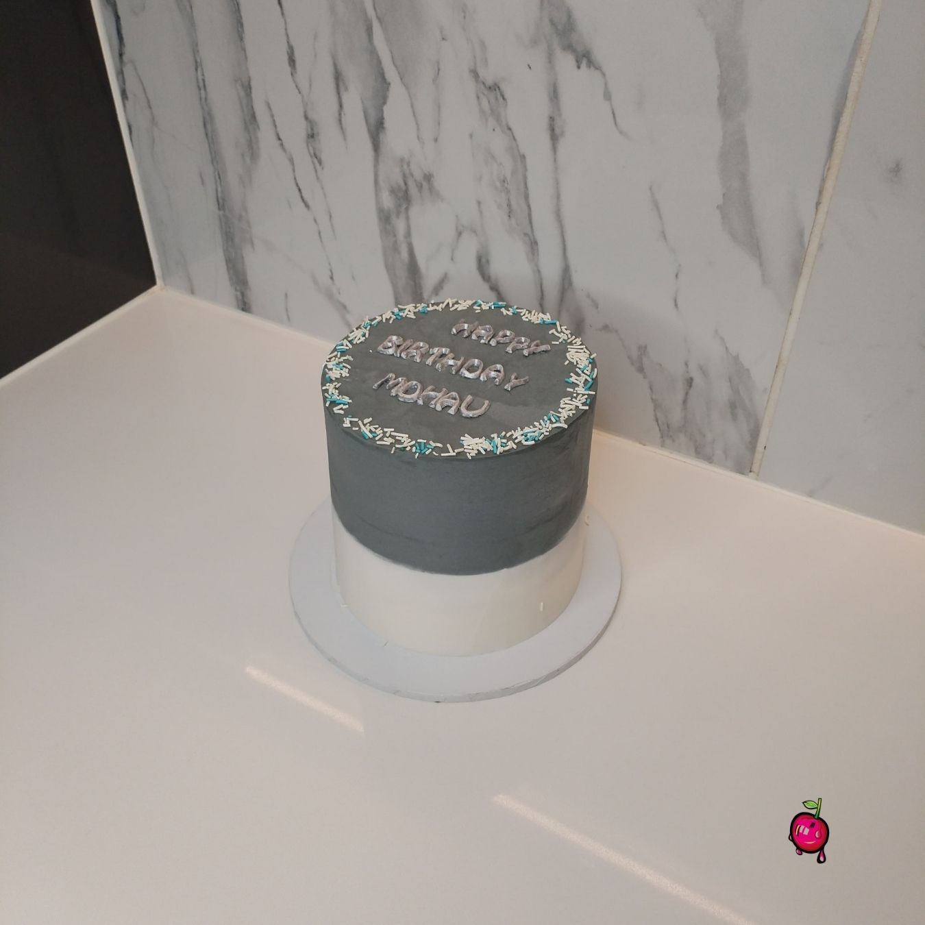 Grey & White Birthday Cake For Him With Sprinkles