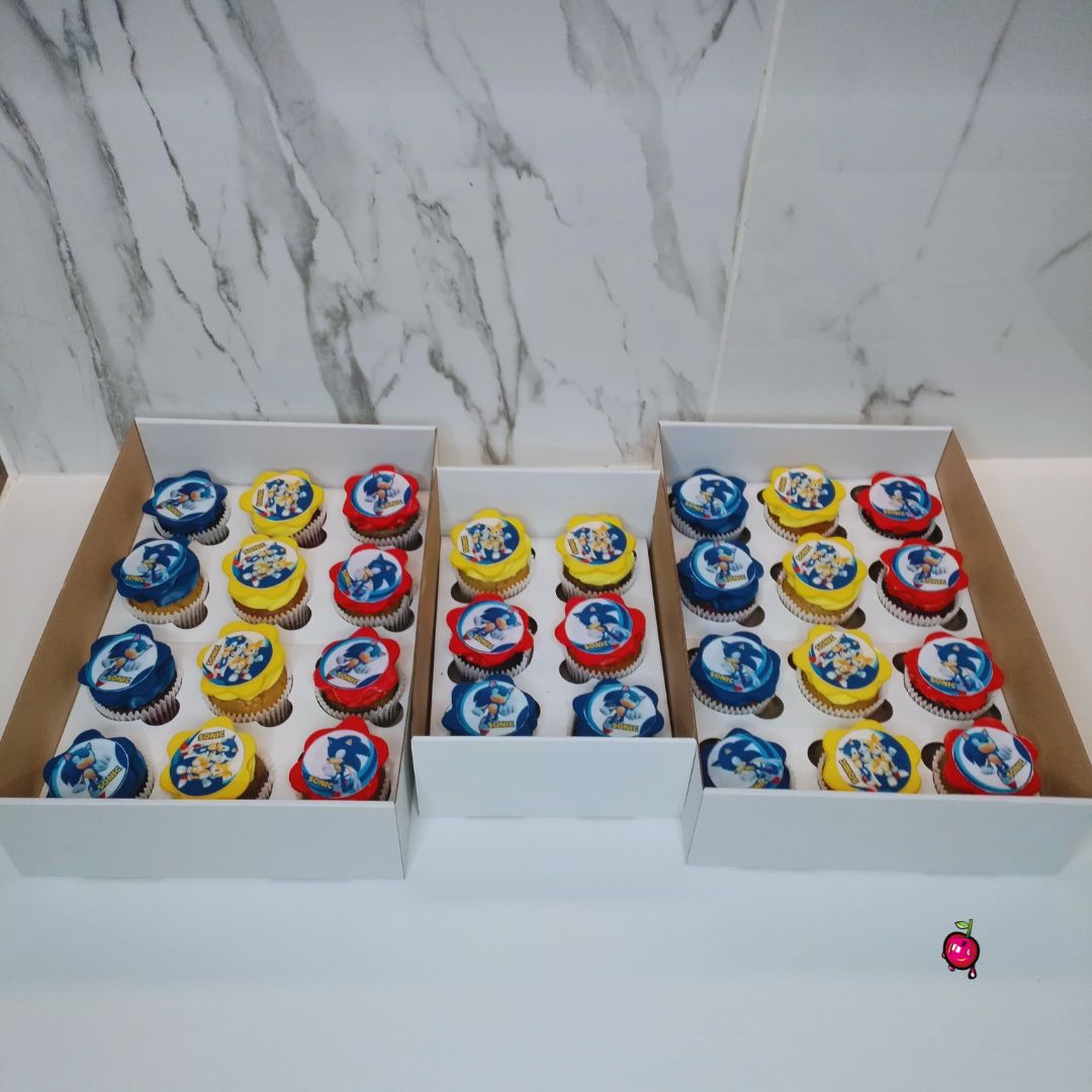 Blue, Yellow and Red Sonic The Hedge Hog Themed Cupcakes