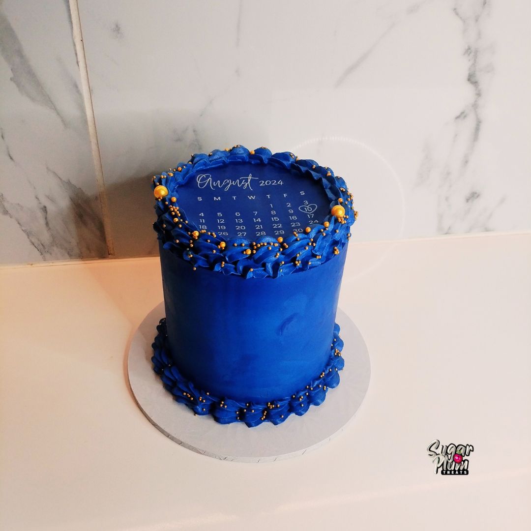 Navy Blue & Gold Round Mini Burnaway Cake (For August)