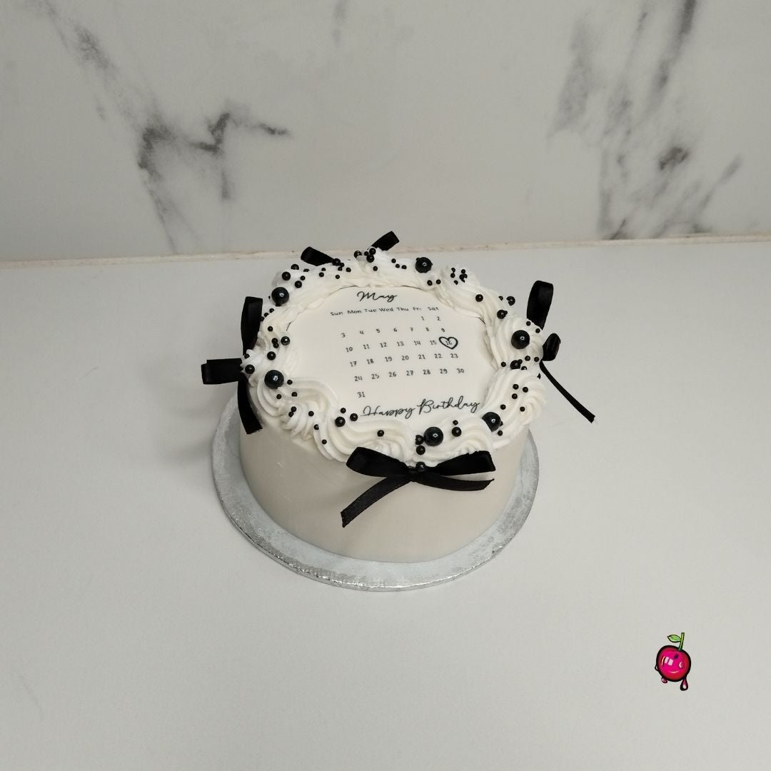 Happy Birthday Calendar Black & White Bento Cake with Black Bows