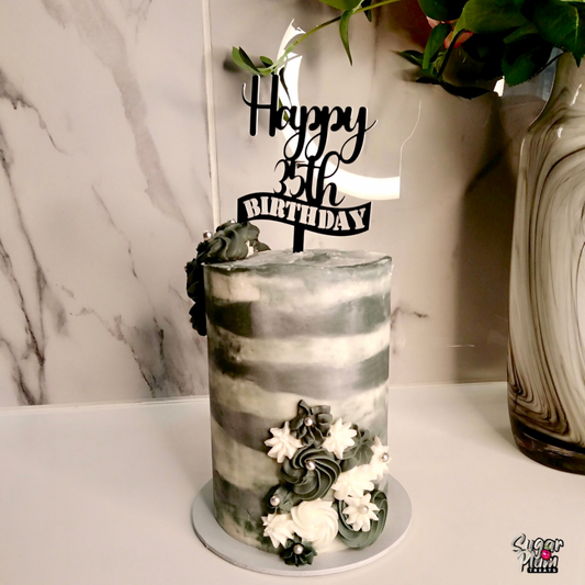 "Happy 35th  Birthday in Grey" Mini Cake