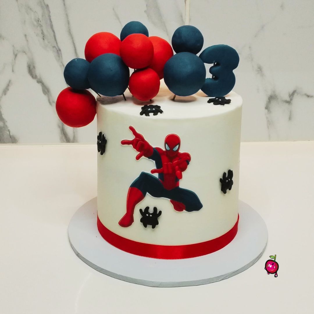 Spiderman Themed White & Red & Navy Blue Mini Cake