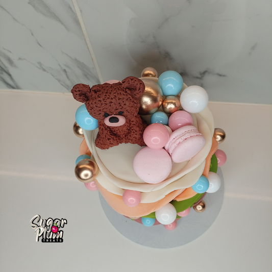 Baby Shower Rose Cake with Teddy Bear