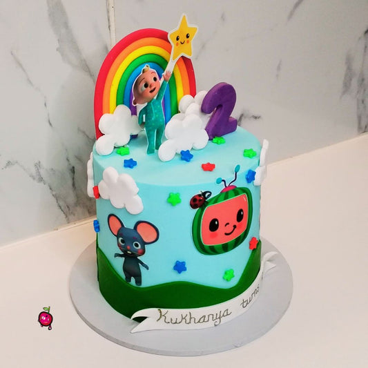 Mini Cocomelon with a Rainbow Birthday Cake