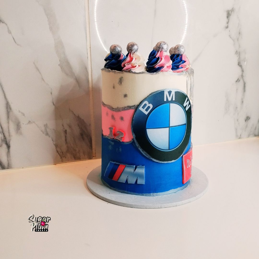 BMW Themed Cake with Treats for Her.