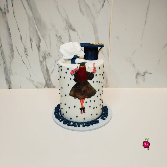 Navy Blue Polka dot Graduation Theme Cake