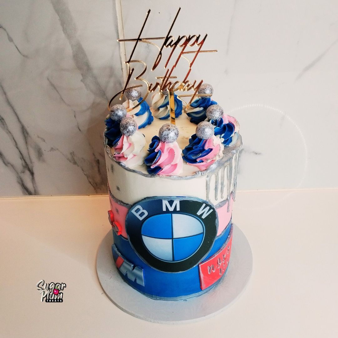 BMW Themed Cake with Treats for Her.