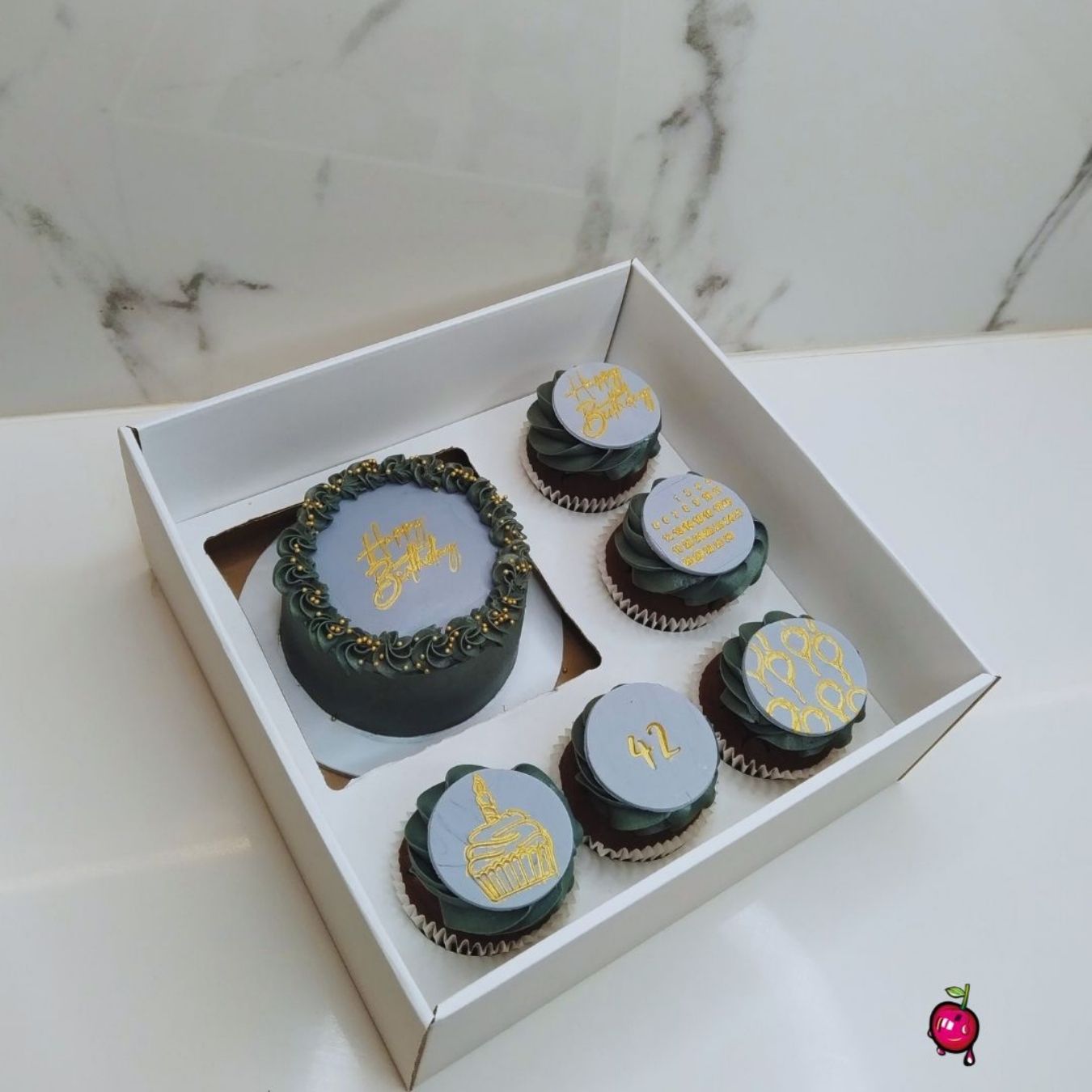 Happy Birthday Box Set with Fondant Toppers (Grey and Gold)