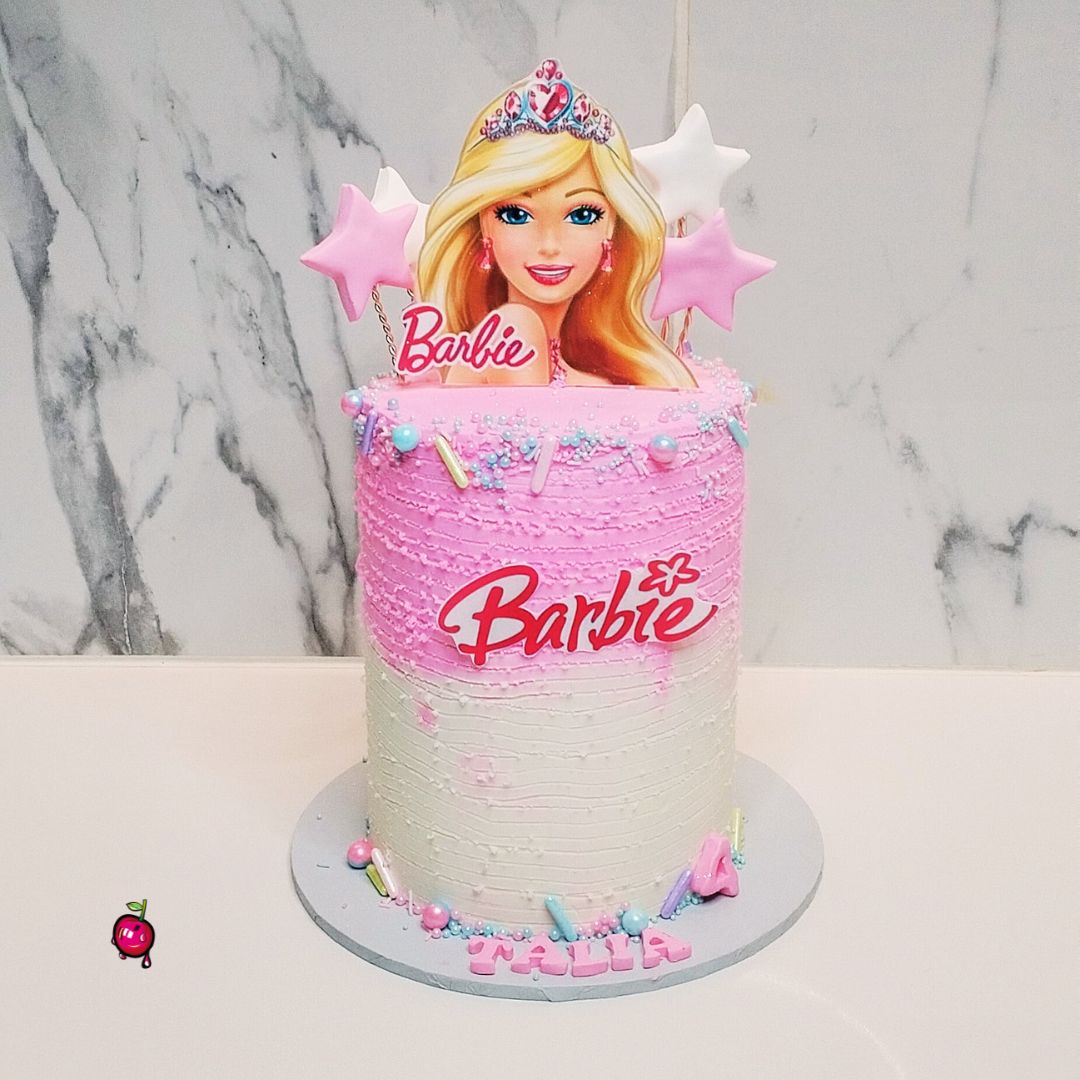 Pink & White Barbie Themed Cake