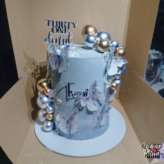 Elegant Silver Themed Birthday Cake