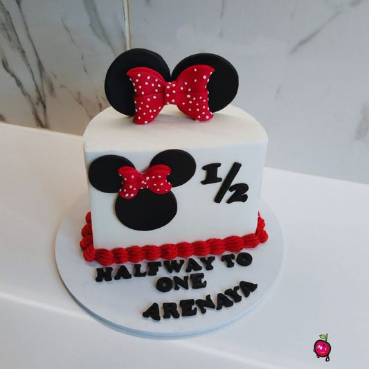Minnie Mouse Halfway to One Cake - Red & White
