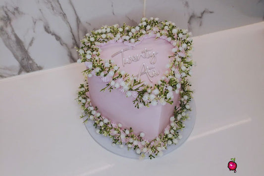 Twenty Ate Heart Cake with Small Flowers