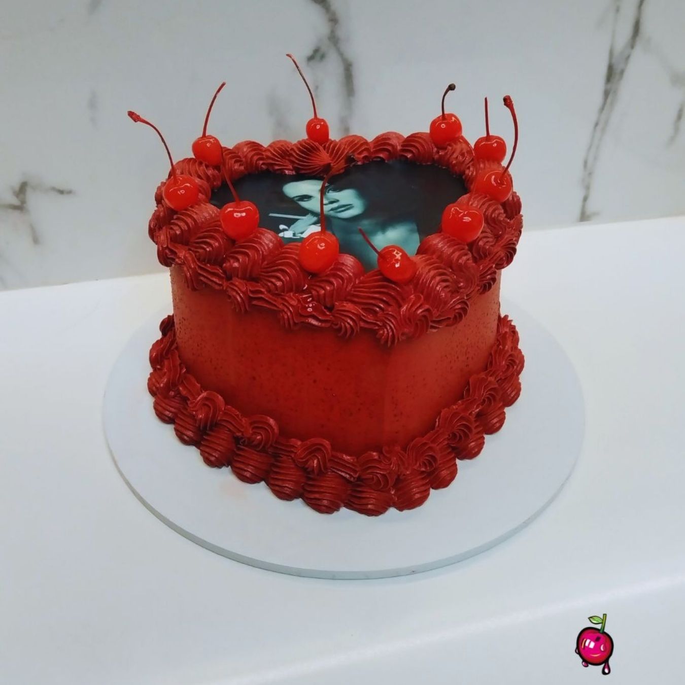 Vintage Red Heart Cake with Cherries