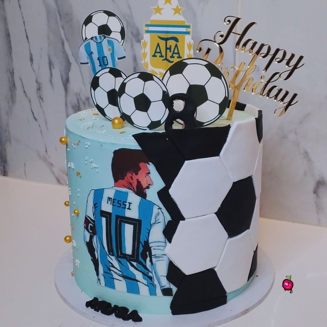 Barcelona and Messi Theme Soccer Birthday Cake
