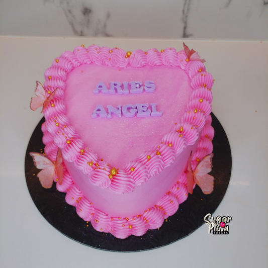 Aries Angel Heart Cake with Butterflies