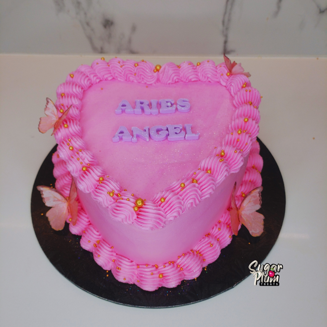 Aries Angel Heart Cake with Butterflies