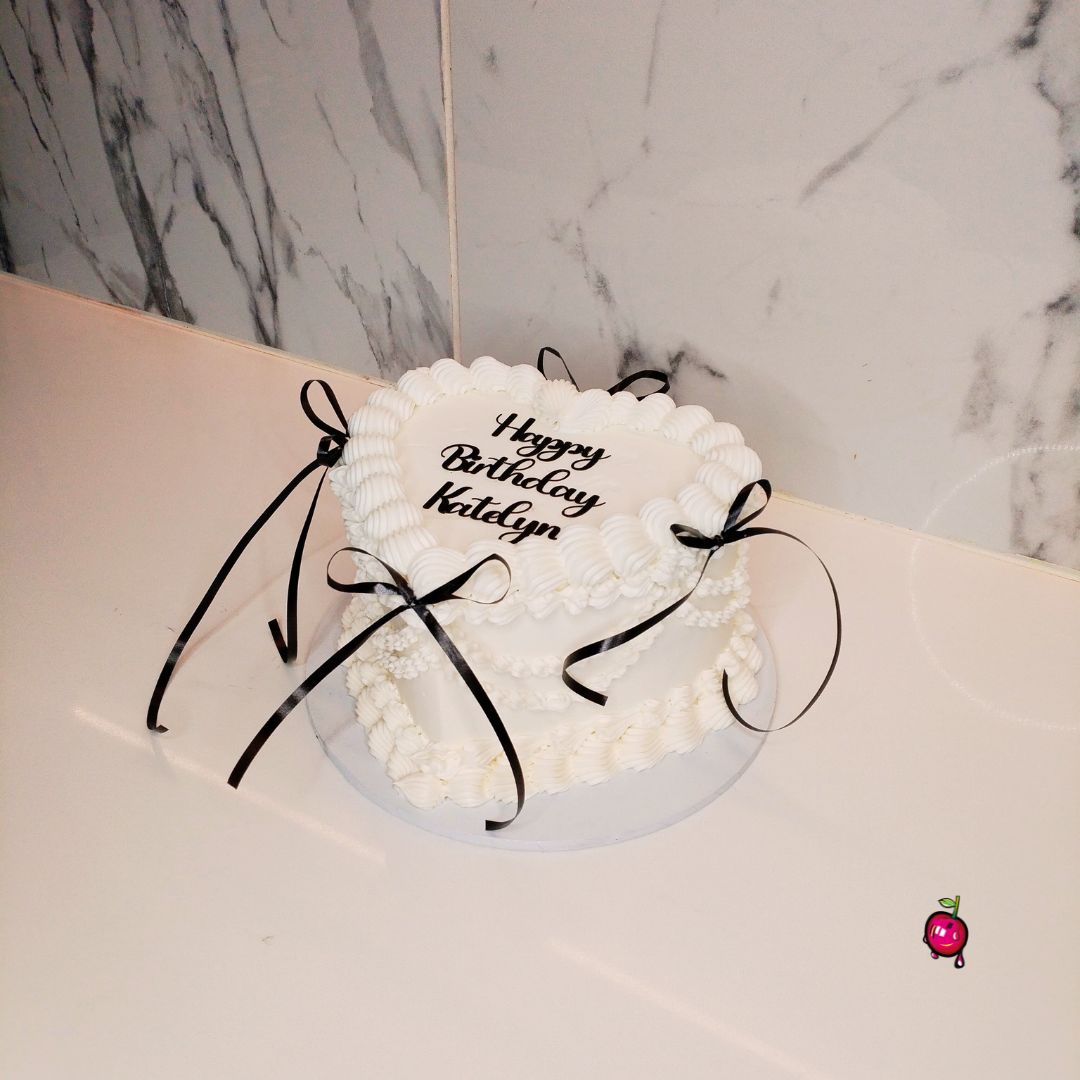 Vintage Themed Heart Cake with Ribbons