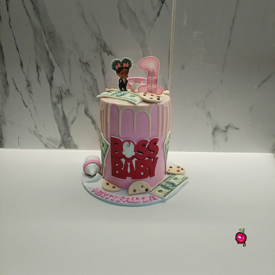 Pink Boss Baby Dollars Themed Cake