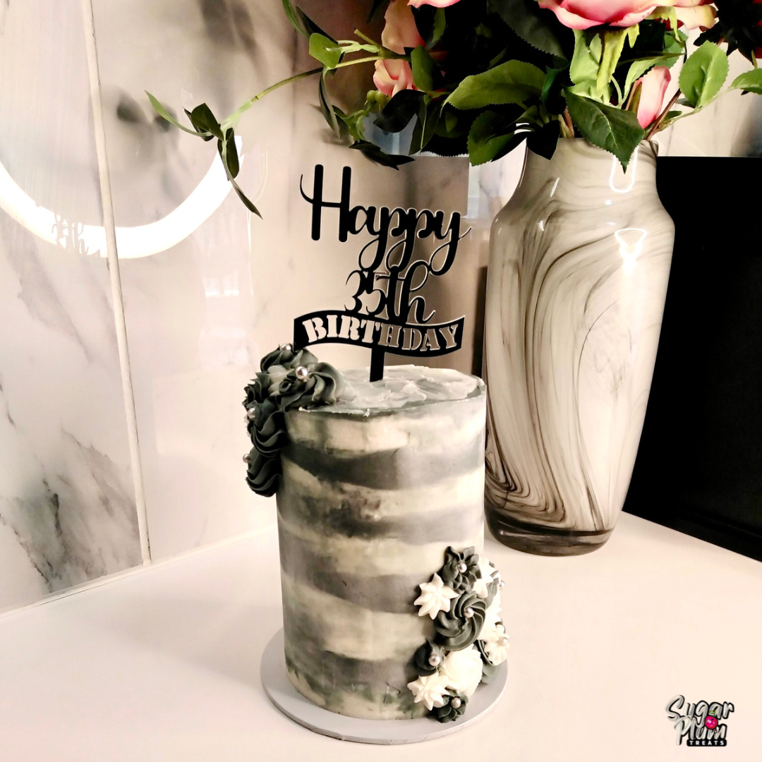 "Happy 35th Birthday in Grey" Cake