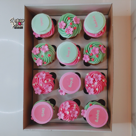 Green & Pink Birthday Cupcakes