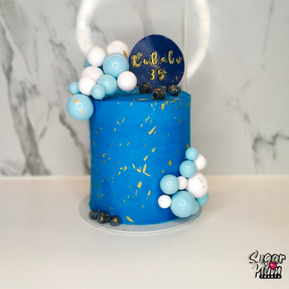 Blue, White and Gold Birthday Cake