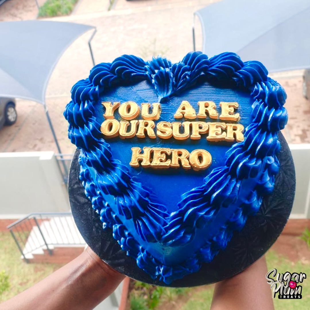“You are our Superhero” Heart Cake