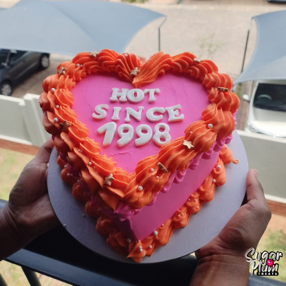 “Hot Since ” + Year Heart Cake