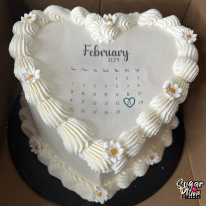 White Calendar Burn-away Heart Cake