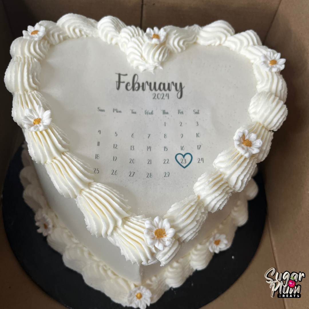 White Calendar Burn-away Heart Cake