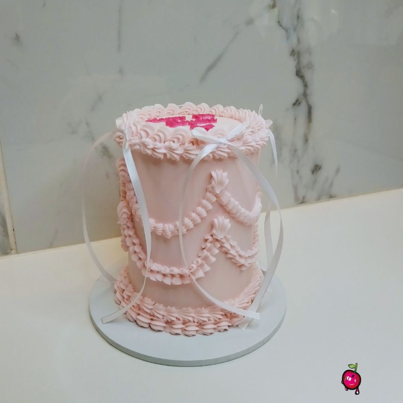 Vintage Pink & White Ribbons Mini Birthday Cake