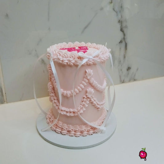 Vintage Pink & White Ribbons Mini Birthday Cake