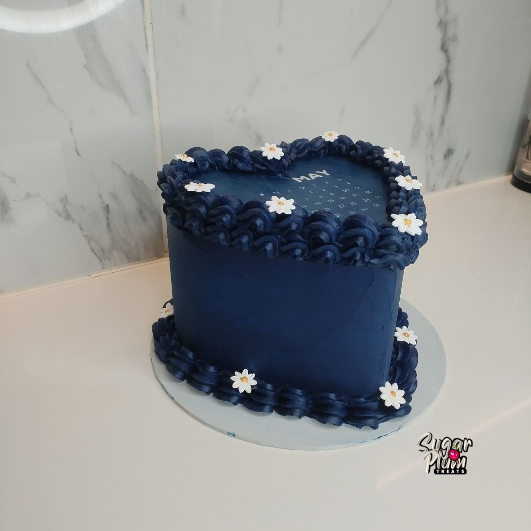 Navy Blue Calendar Burn-away Heart Cake