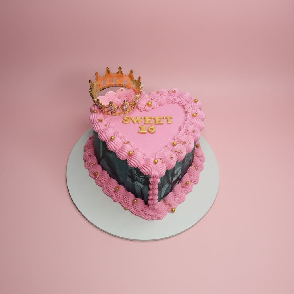 Sweet 16 Heart Cake with Edible Print & Crown