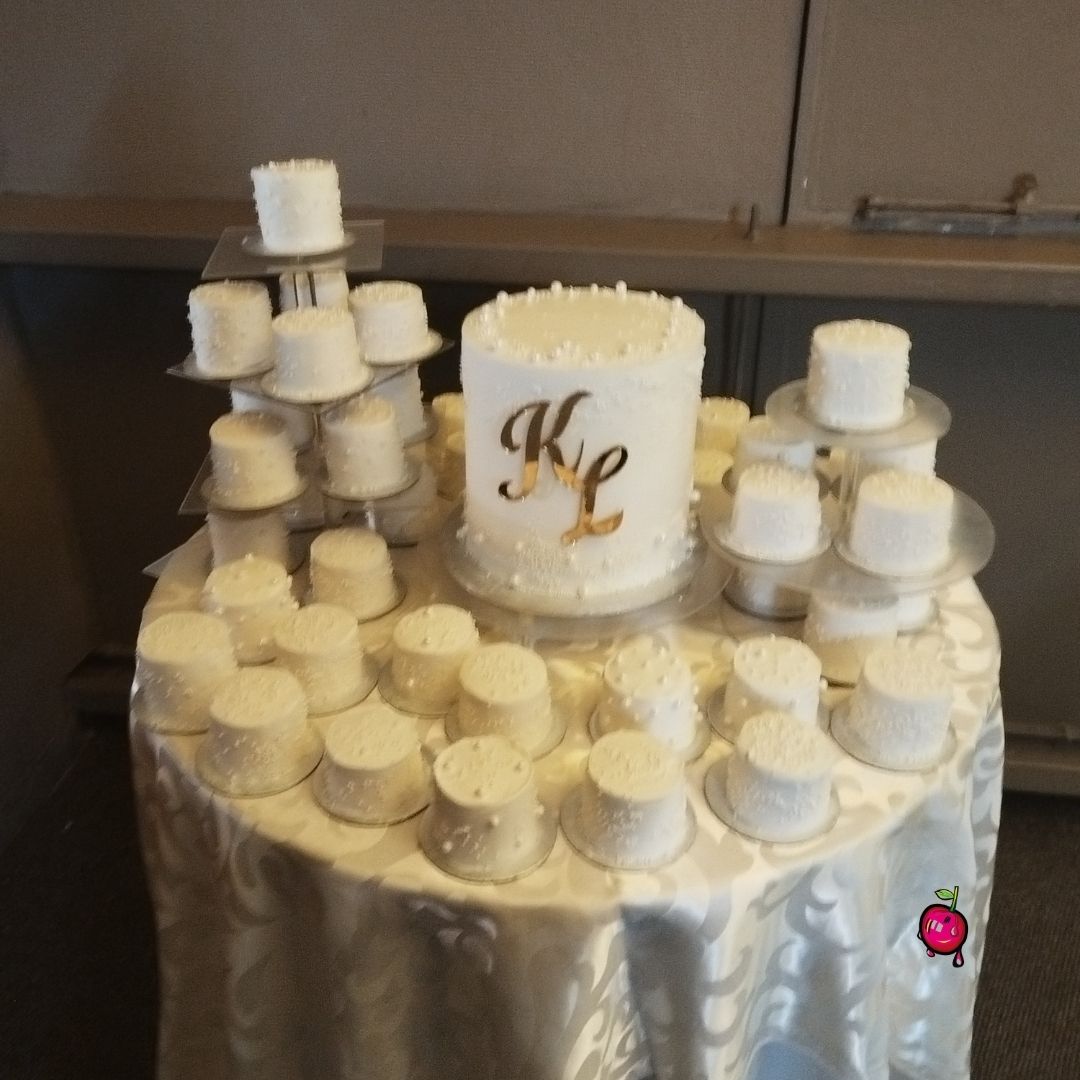 All White Wedding Cake & Bento Cakes with Pearls