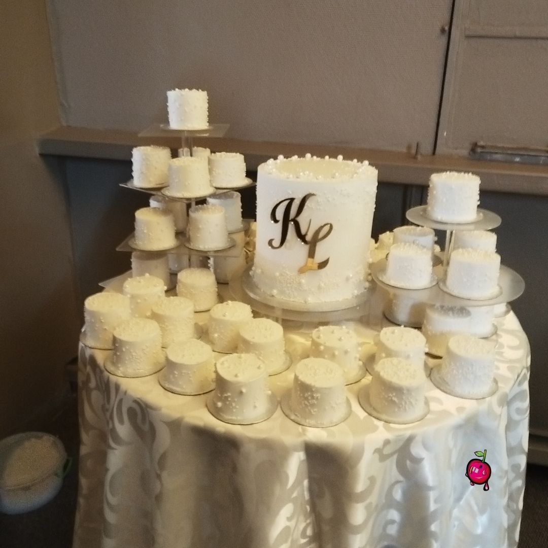 All White Wedding Cake & Bento Cakes with Pearls