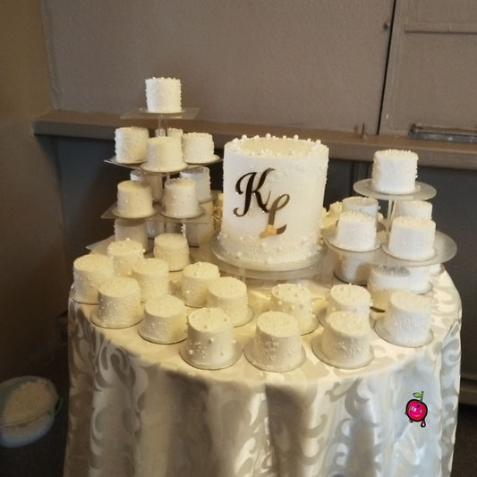 All White Wedding Cake & Bento Cakes with Pearls